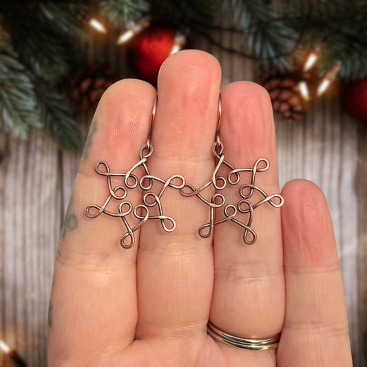 Hammered & Antiqued Copper Snowflake Earrings