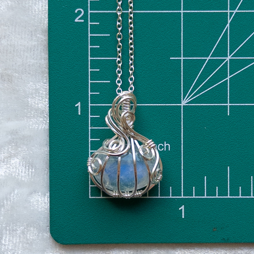 Moonstone Pumpkin Pendant in Solid Sterling Silver
