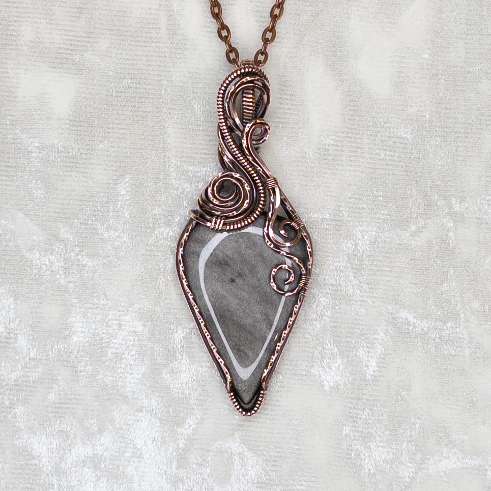 Silver Sheen Obsidian Antiqued Copper Pendant