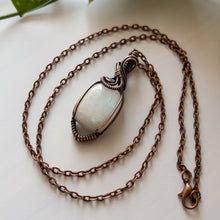 Load image into Gallery viewer, Rectangular Rainbow Moonstone &amp; Copper Wrapped Pendant
