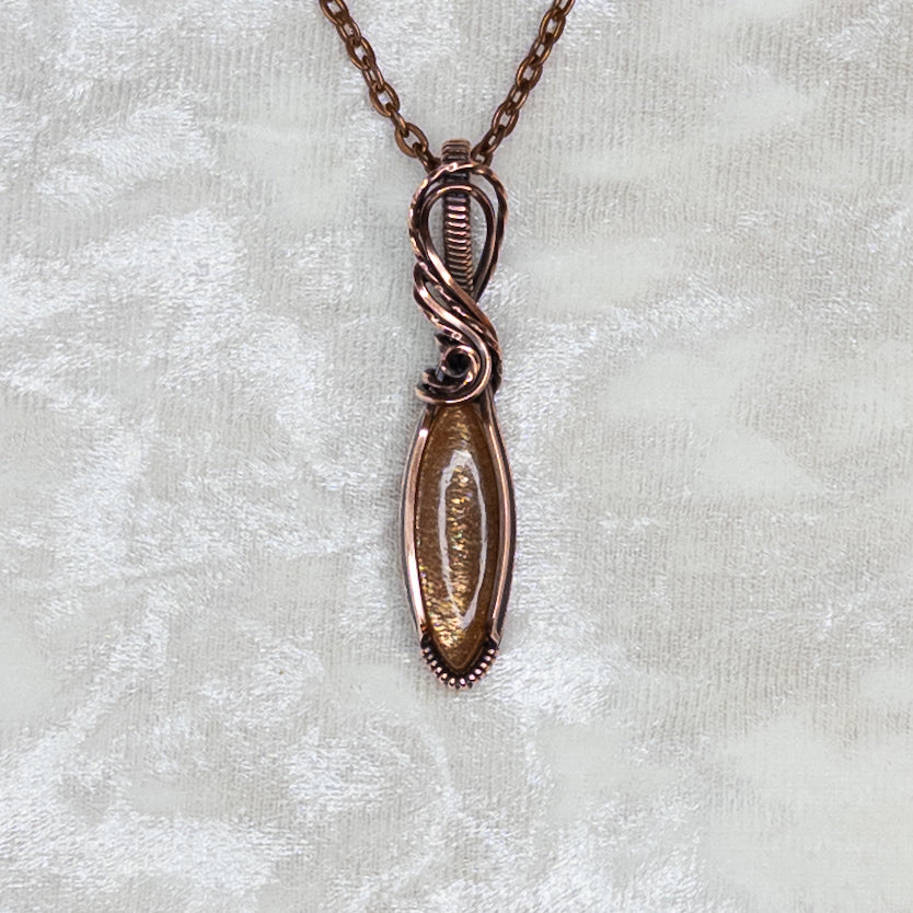 Dainty Sunstone Antiqued Copper Pendant