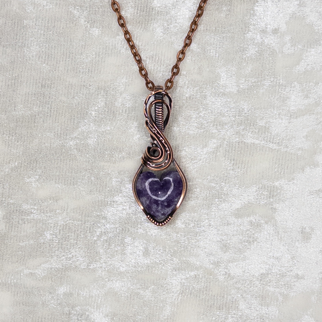 Lepidolite Heart Antiqued Copper Pendant