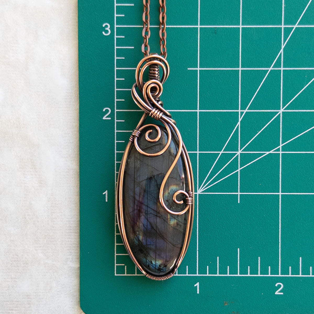Blue & Purple Labradorite Antiqued Copper Pendant