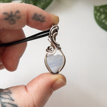 Load image into Gallery viewer, Mini Blue Lace Agate Heart &amp; Sterling Silver Wrapped Pendant - B
