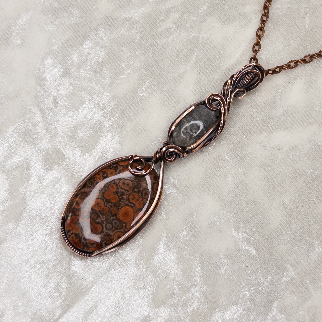 Poppy Jasper & Black Moonstone Antiqued Copper Pendant