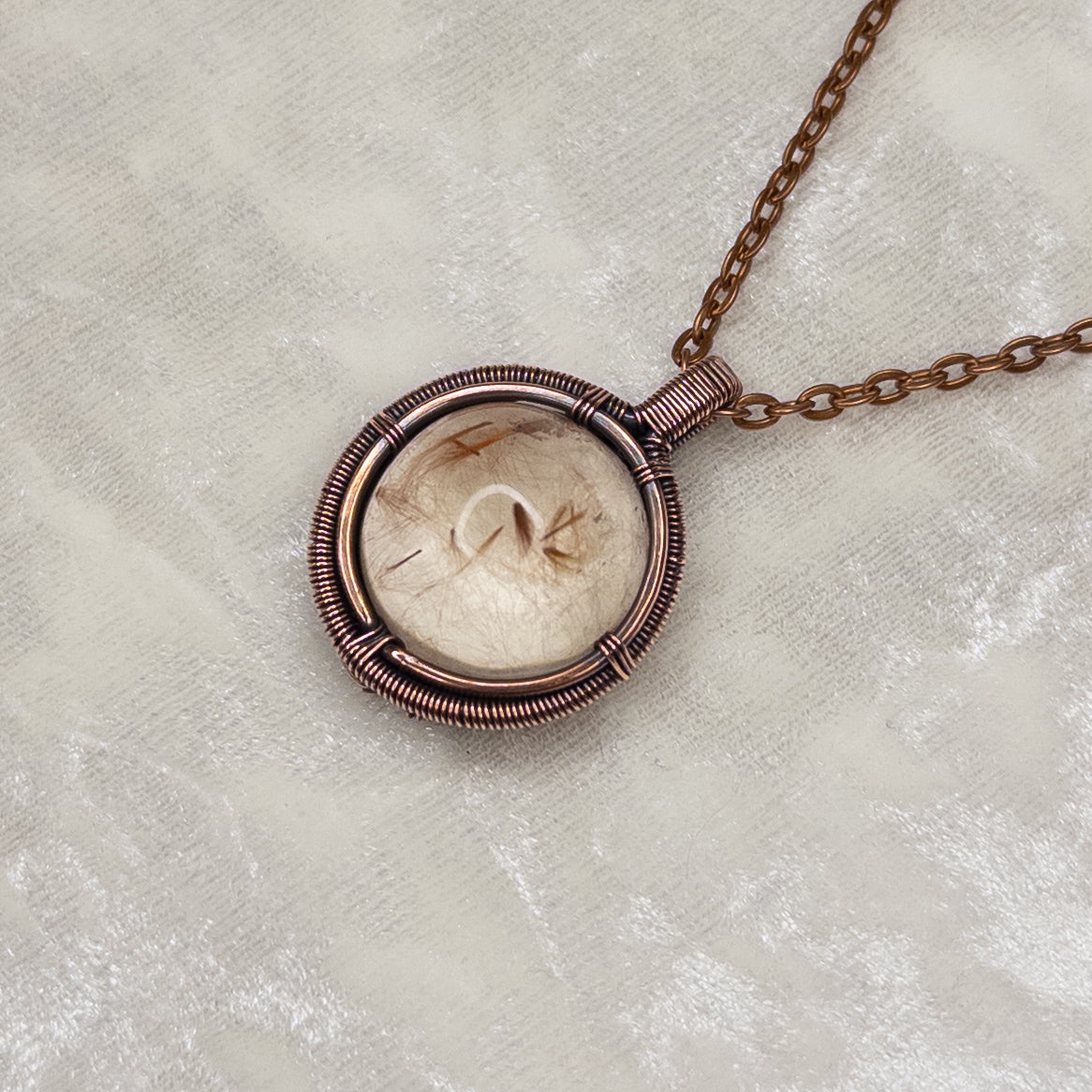 Gold Rutilated Quartz Antiqued Copper Medallion Pendant