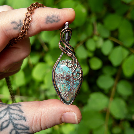 Shattuckite & Antiqued Copper Wrapped Pendant