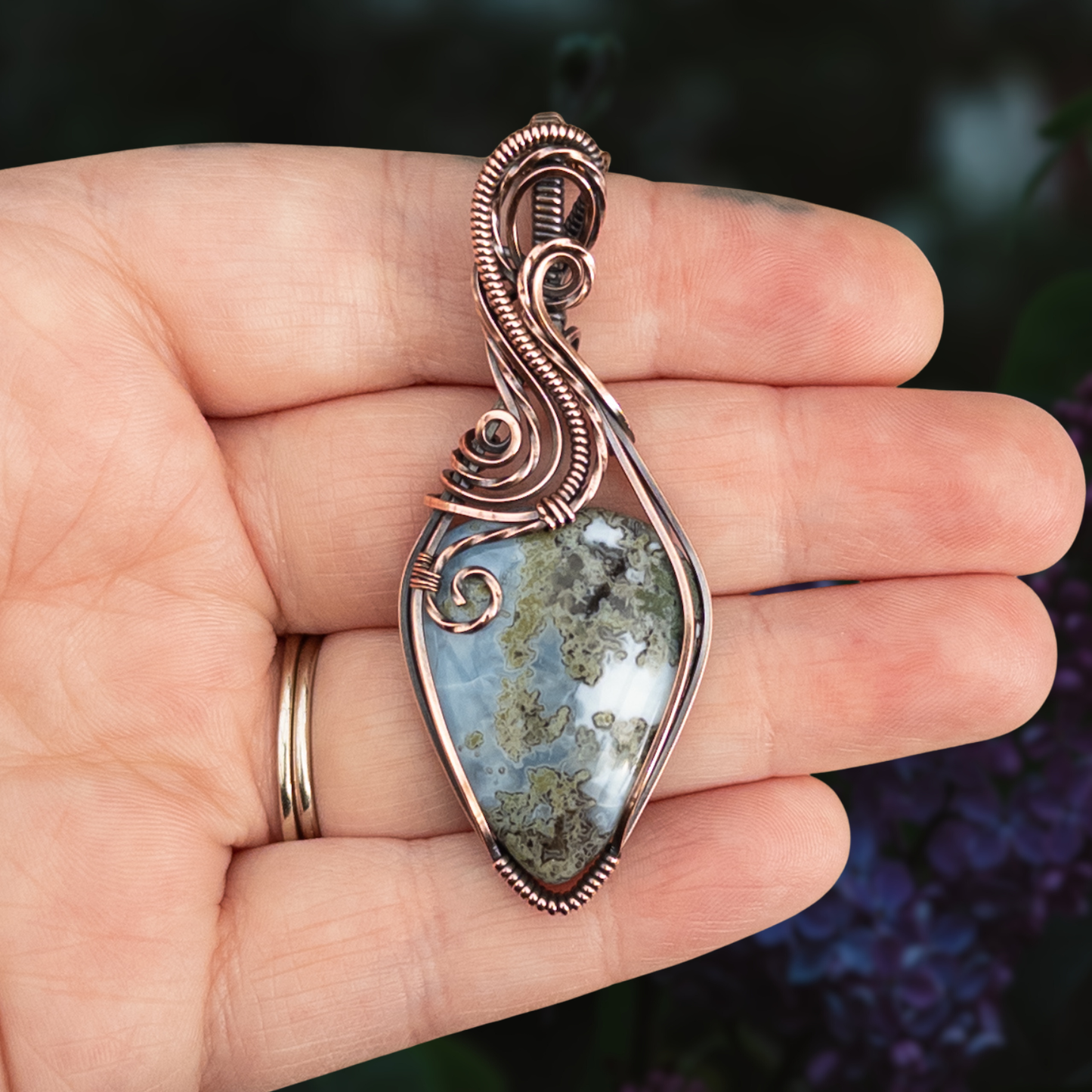Mossy Blue Opal Antiqued Copper Pendant