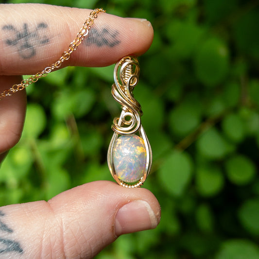 Mnemosyne - Opal & Gold Fill Wire Wrapped Pendant