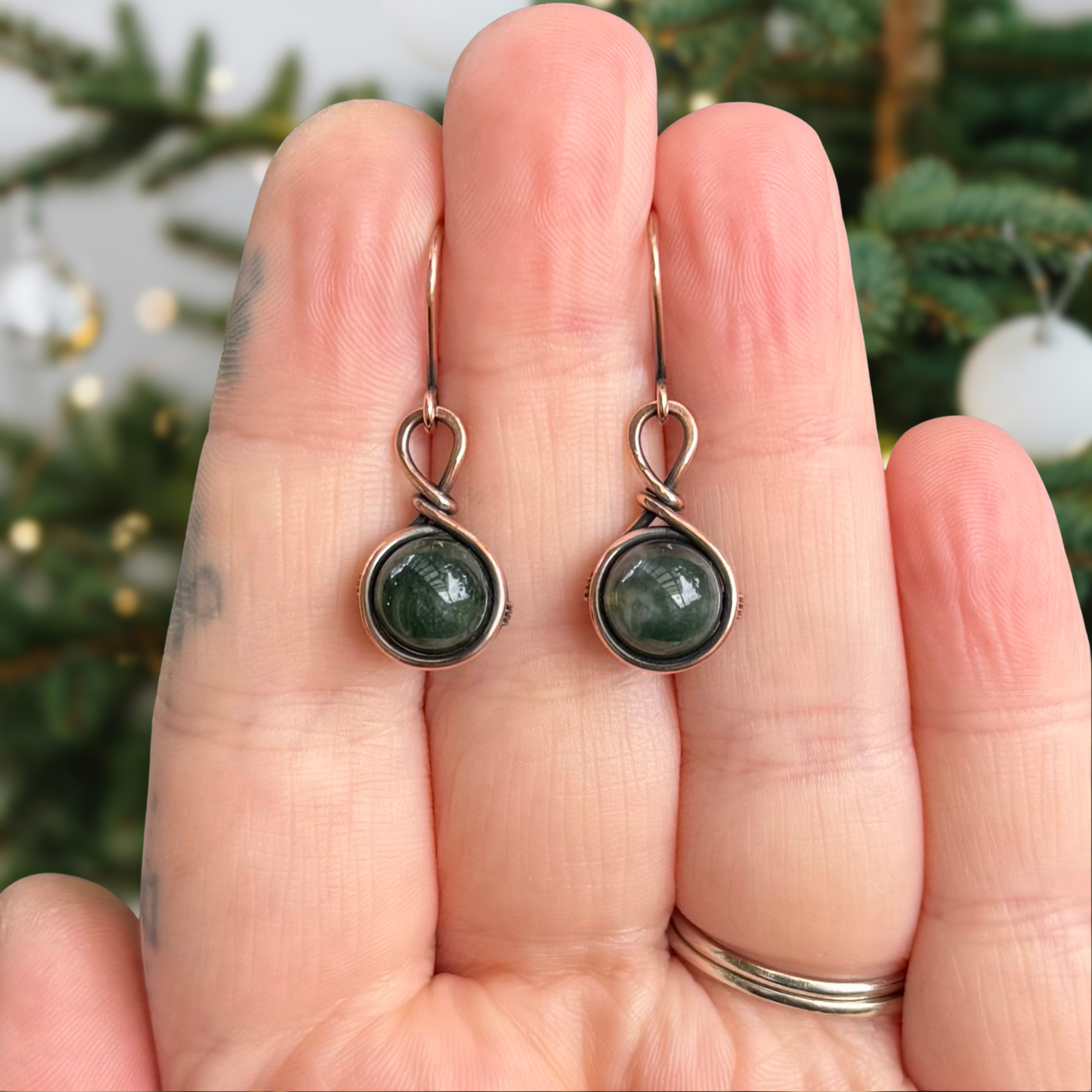 Moss Agate Antiqued Copper Earrings