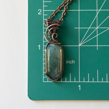 Load image into Gallery viewer, Faceted Marquise Moss Agate Copper Wrapped Pendant
