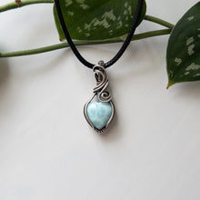 Load image into Gallery viewer, Mini Larimar Heart &amp; Sterling Silver Wrapped Pendant
