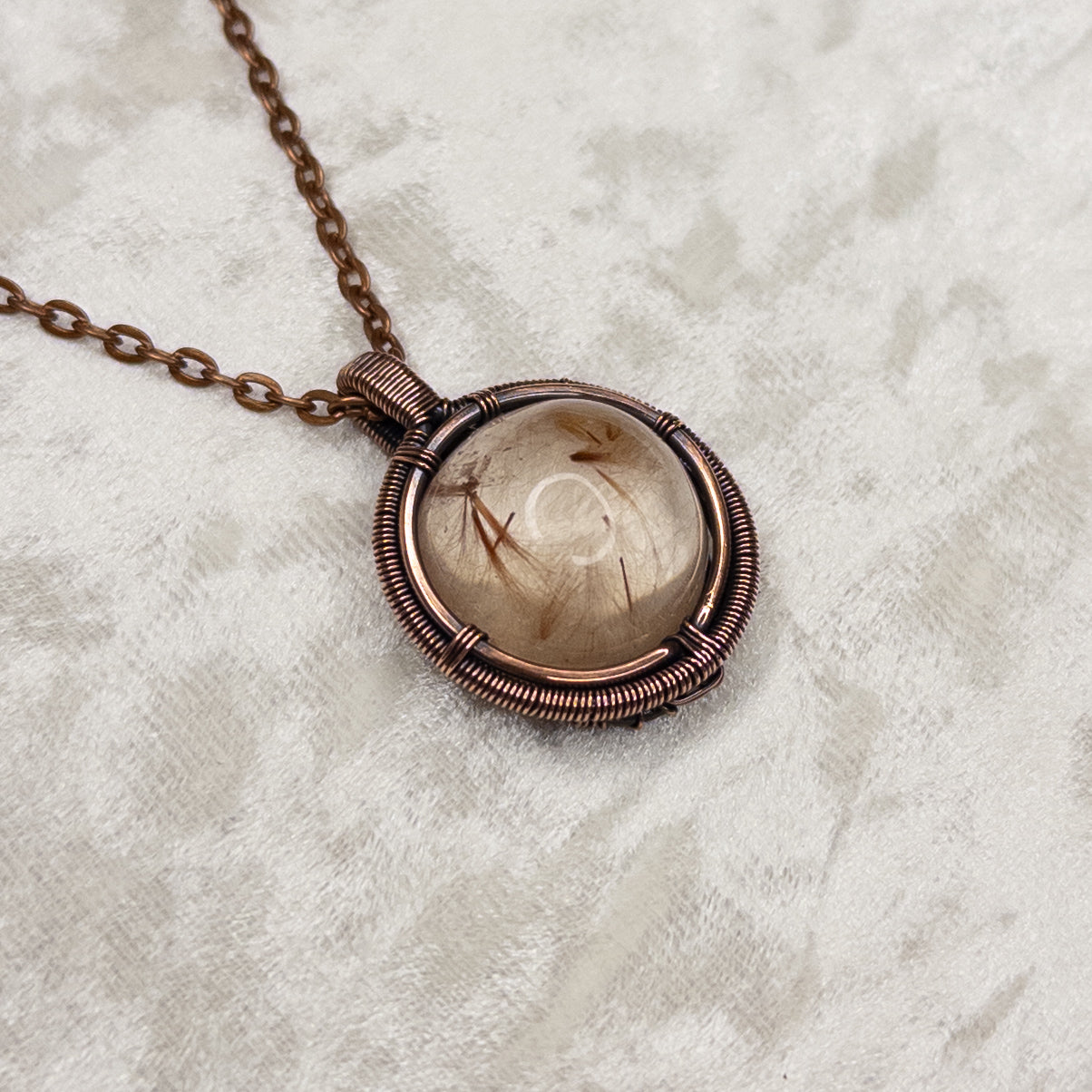 Gold Rutilated Quartz Antiqued Copper Medallion Pendant