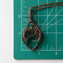 Load image into Gallery viewer, Labradorite Crescent Moon Copper Wrapped Pendant
