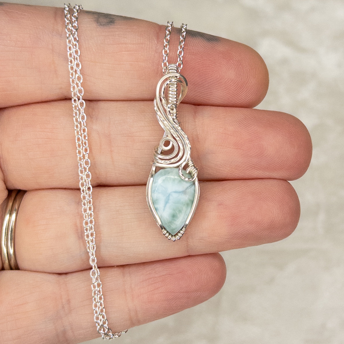 Dainty Larimar .925 Sterling Silver Pendant
