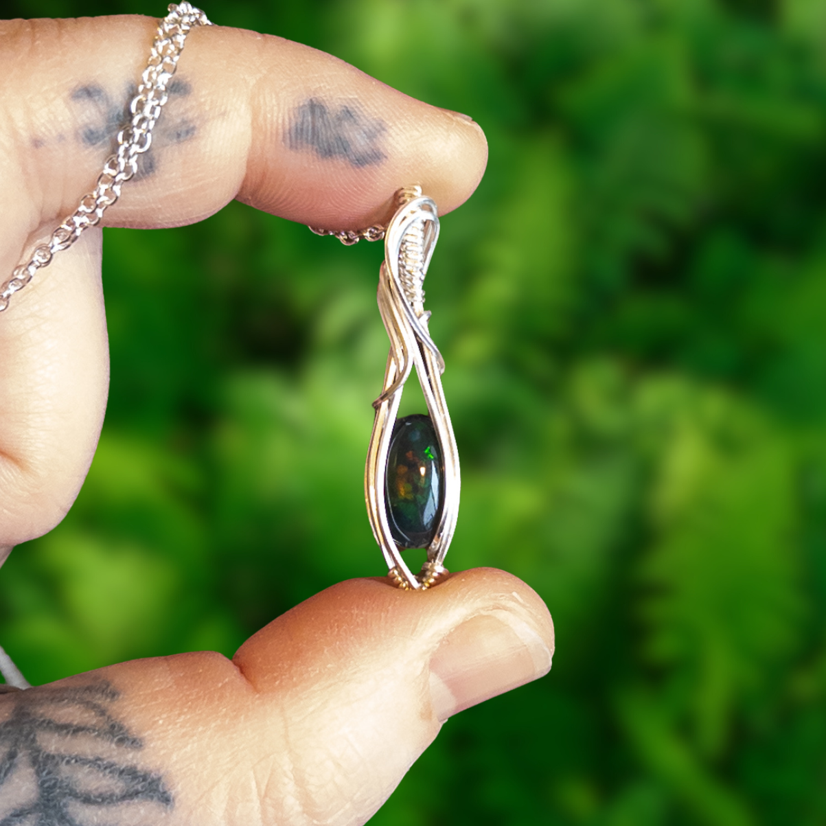 Black Smoked Opal Sterling Silver Wrapped Pendant