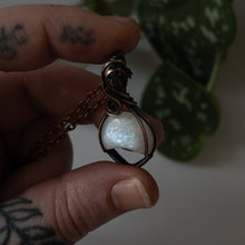 Load image into Gallery viewer, Moonstone Inverted Moon &amp; Copper Wrapped Pendant
