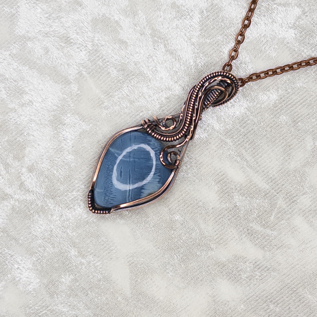 Frosty Blue Opal Antiqued Copper Pendant