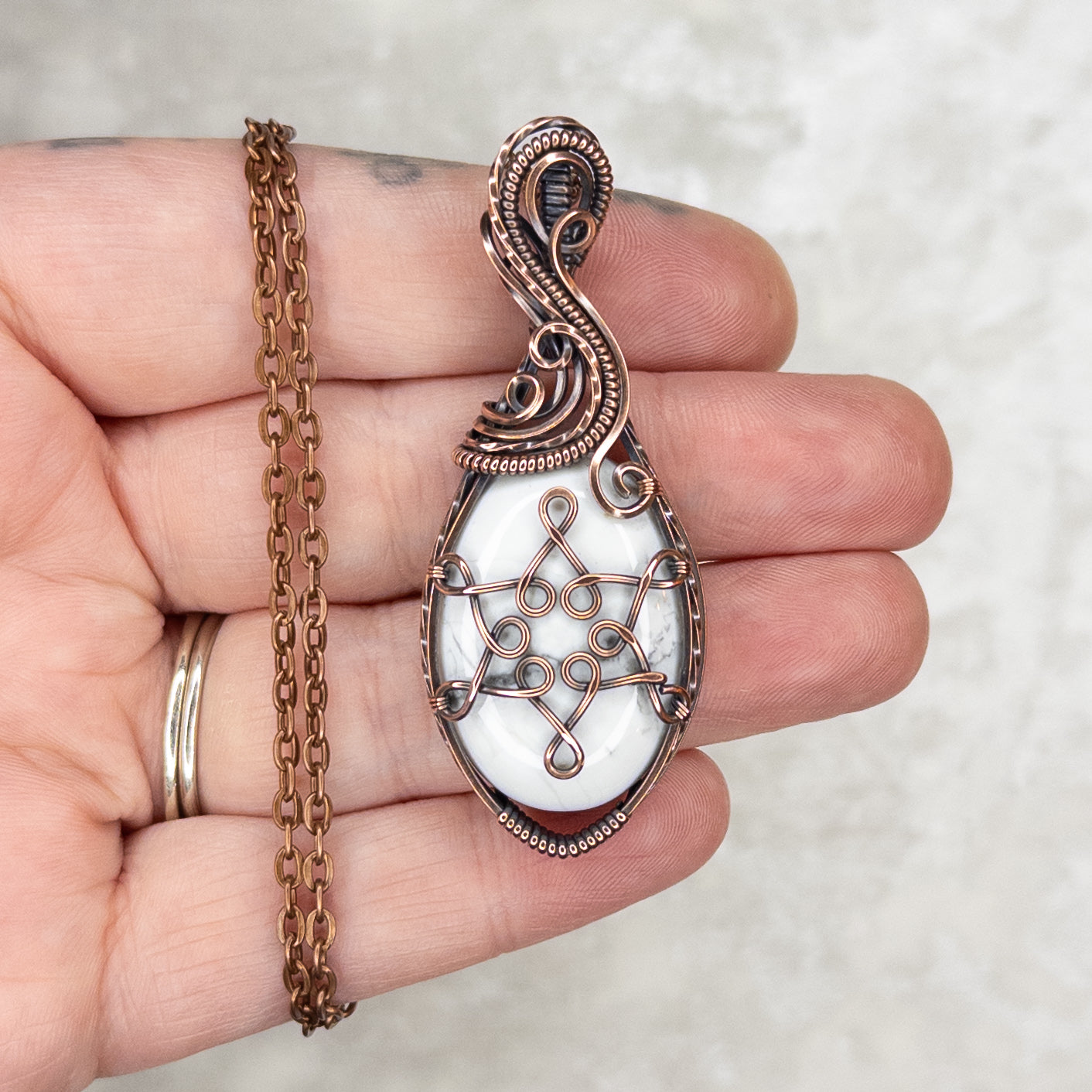 Howlite Snowflake Antiqued Copper Pendant - A