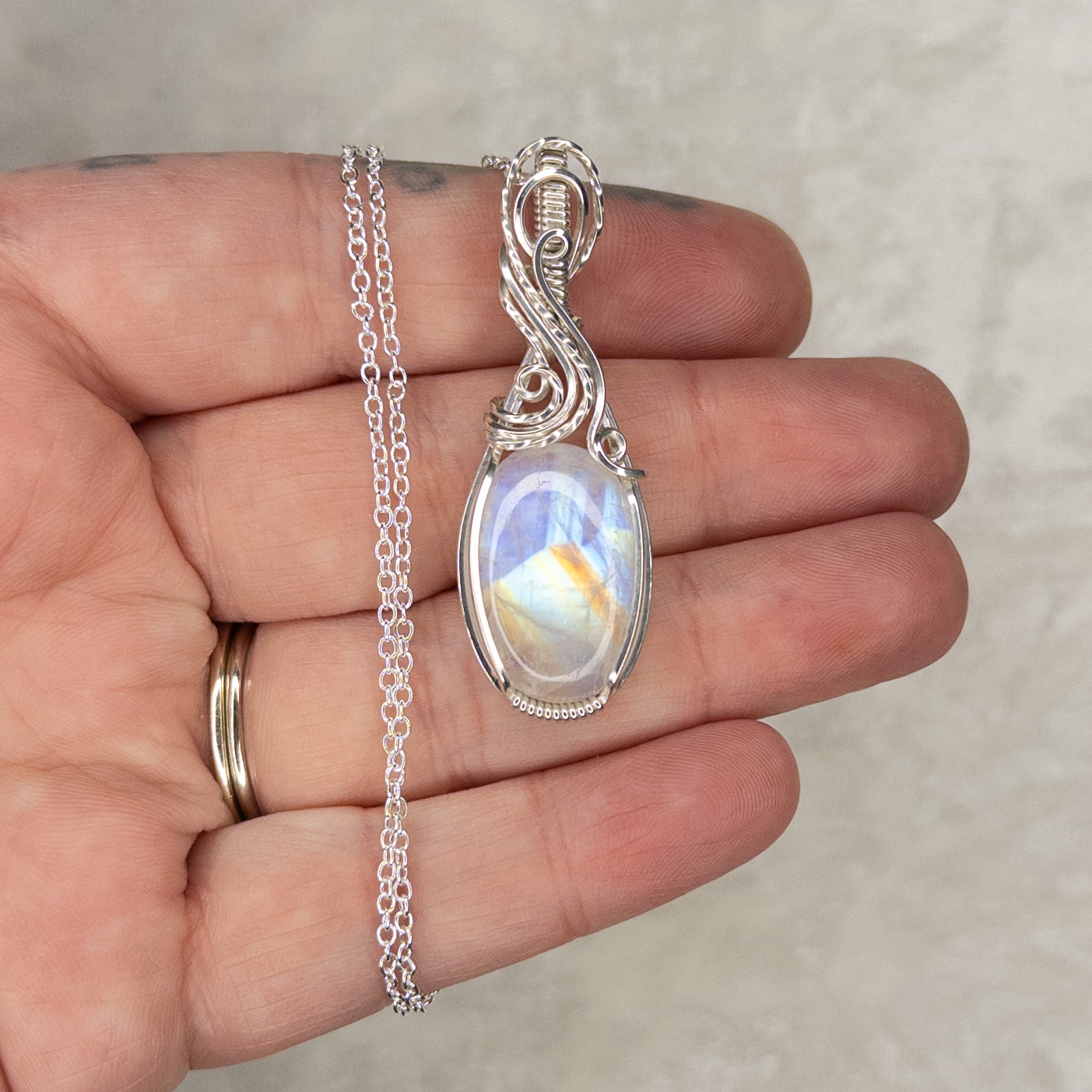 Rainbow Moonstone .925 Sterling Silver Pendant