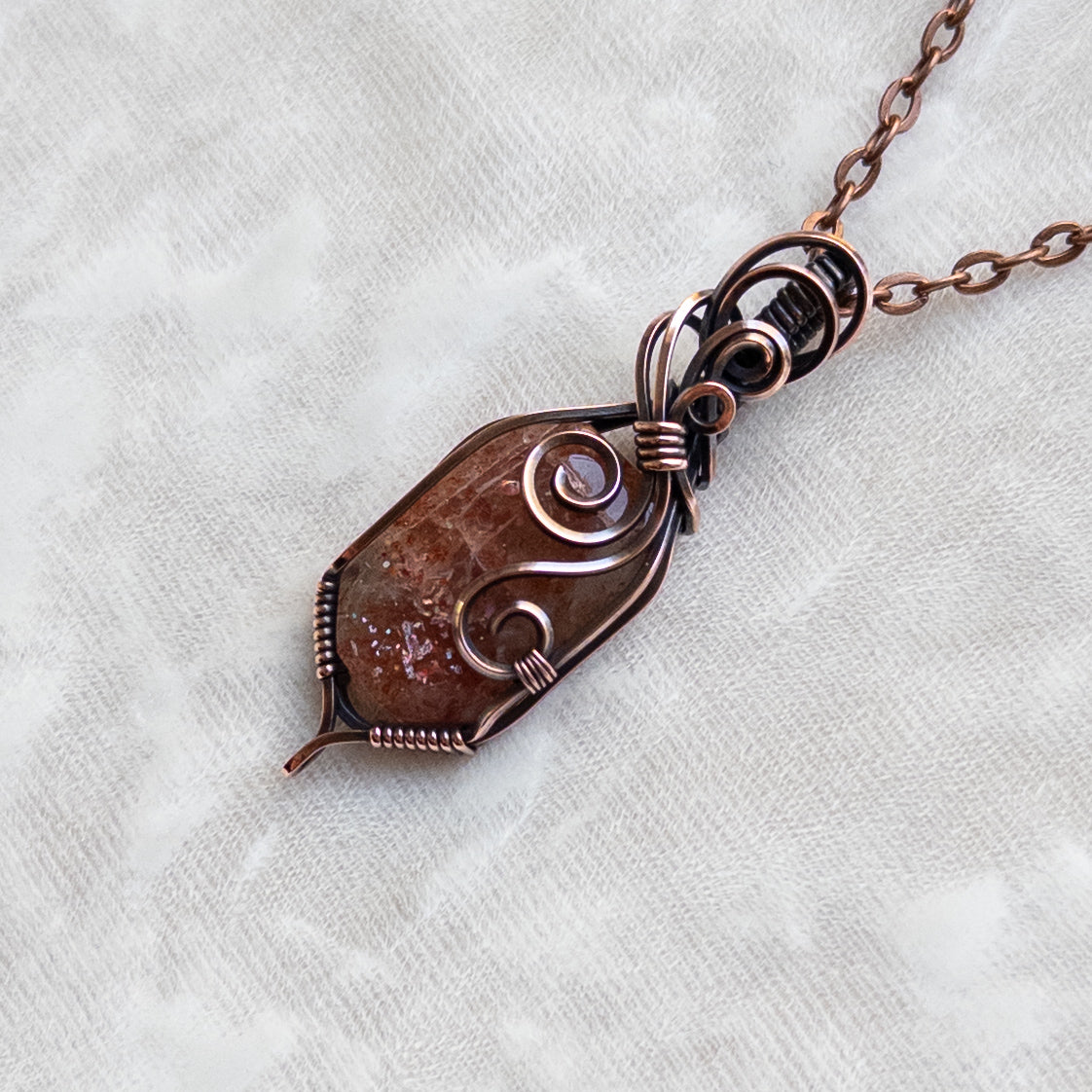 Confetti Sunstone Antiqued Copper Pendant
