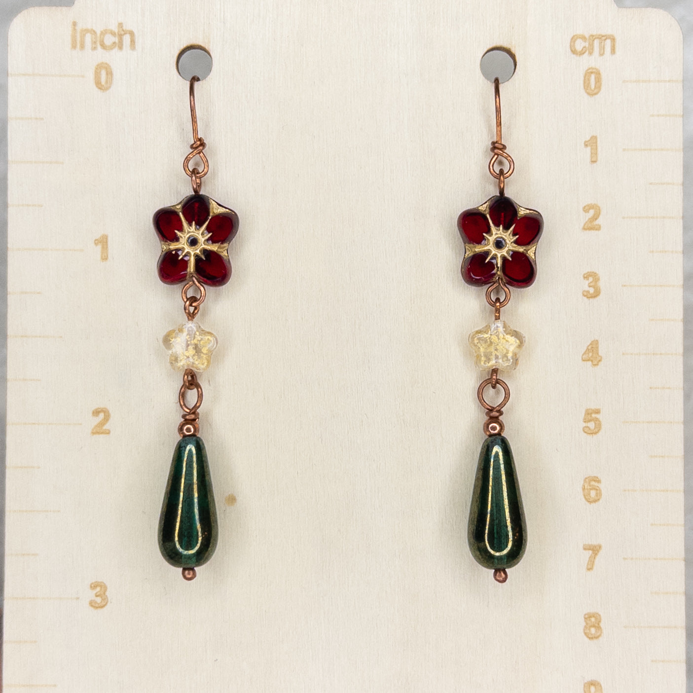 Poinsettia, Star, & Gold/Green Teardrop Dangle Earrings
