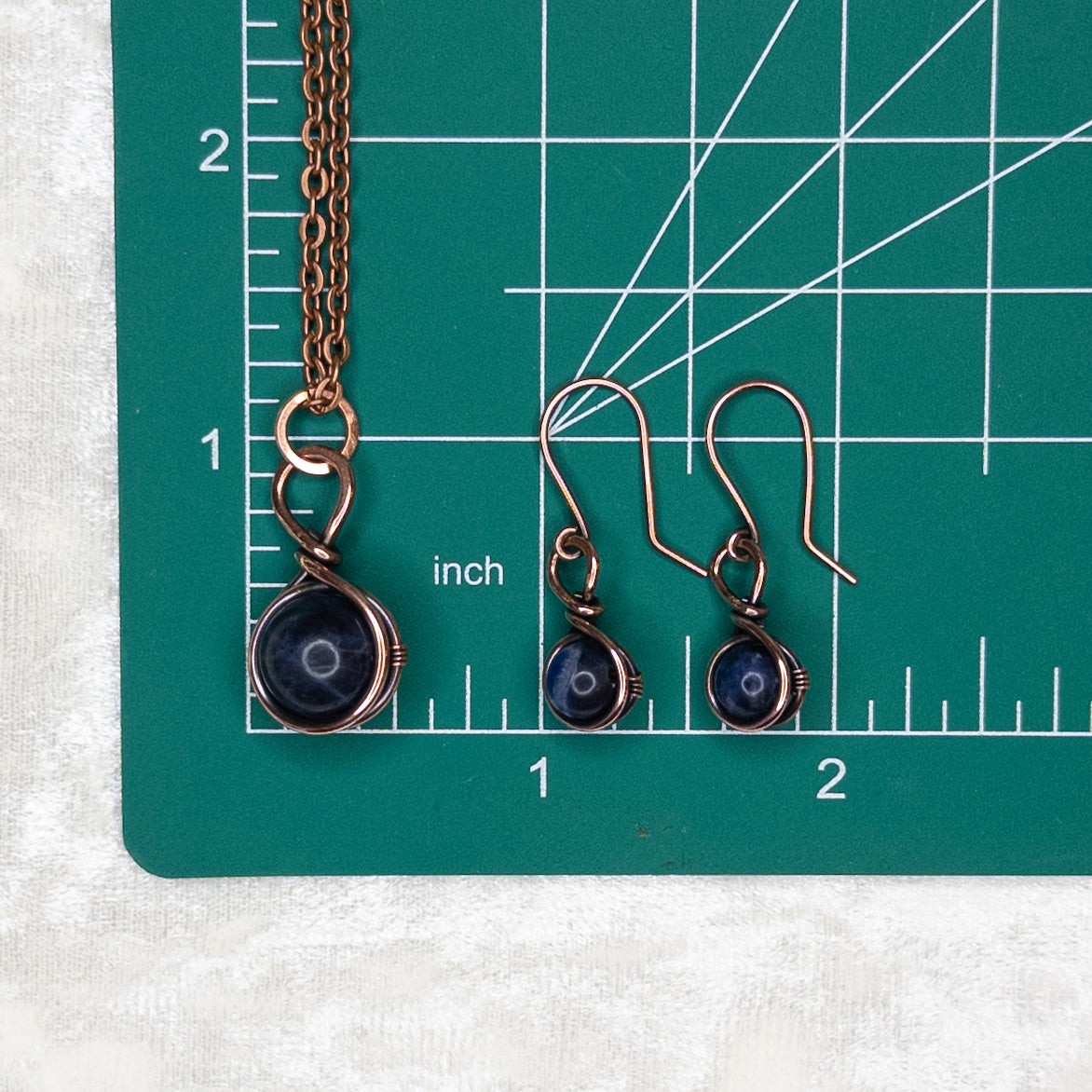 Drops of Sodalite Antiqued Copper Necklace & Earring Set