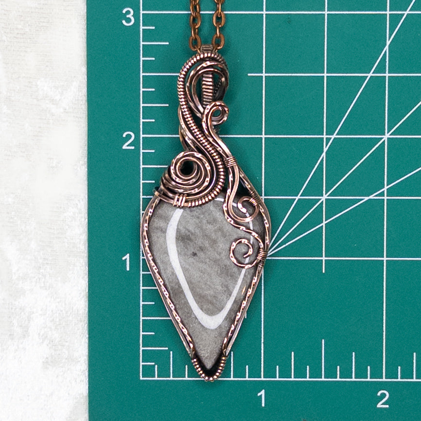 Silver Sheen Obsidian Antiqued Copper Pendant