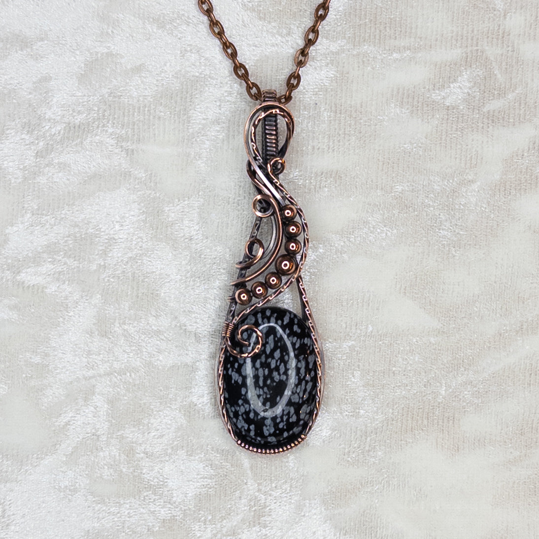 Snowflake Obsidian Antiqued Copper Pendant