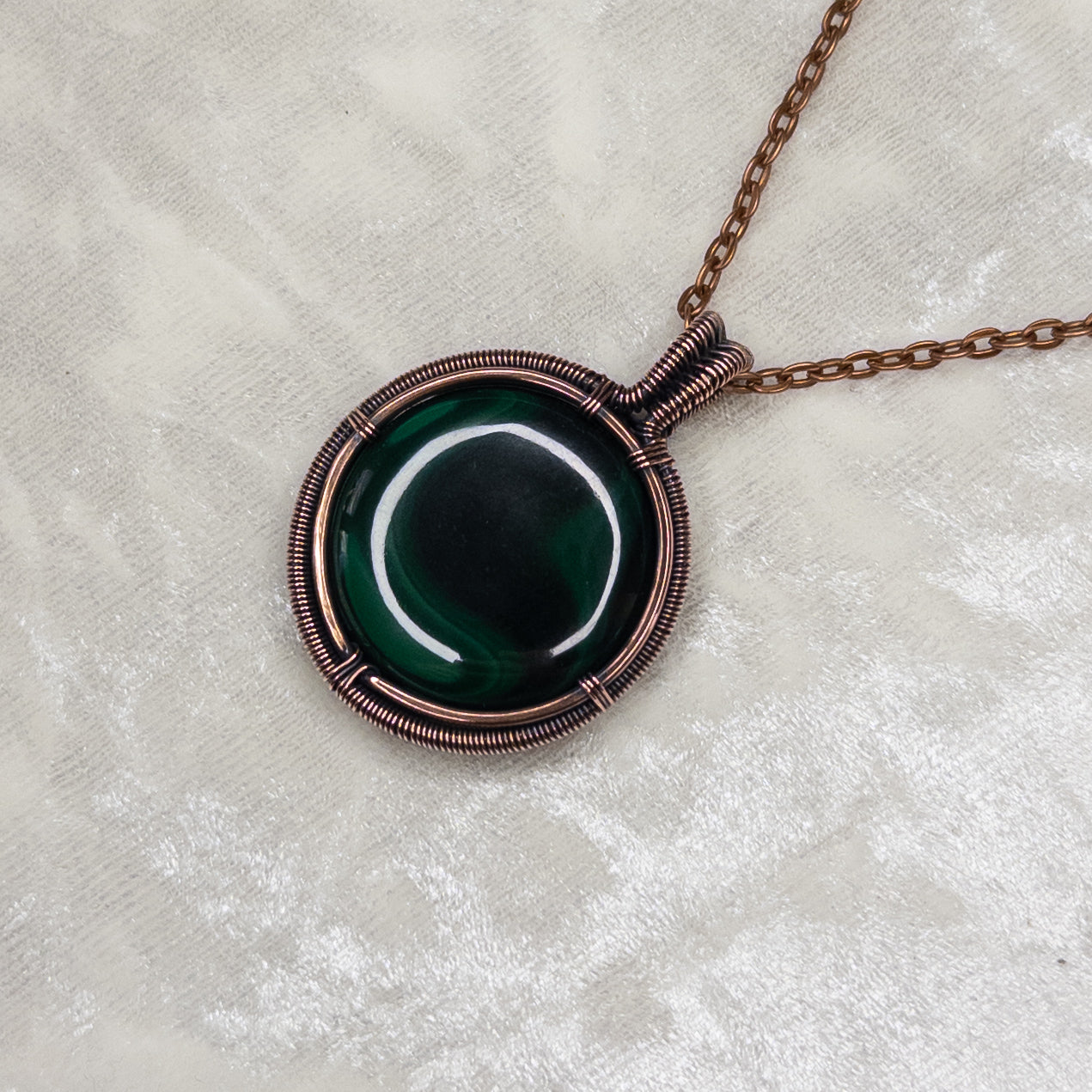 Malachite Antiqued Copper Medallion Pendant