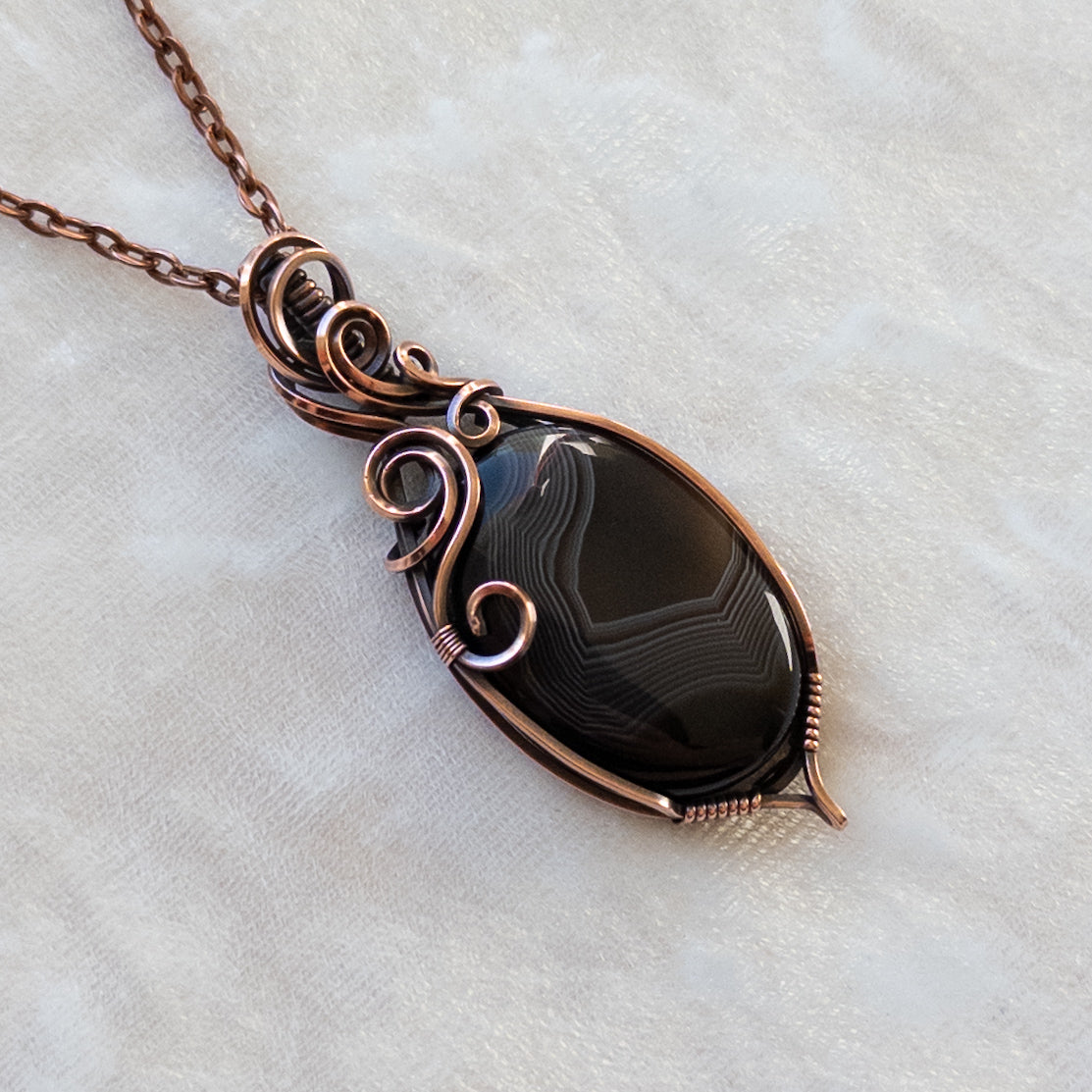 Black Onyx Antiqued Copper Pendant