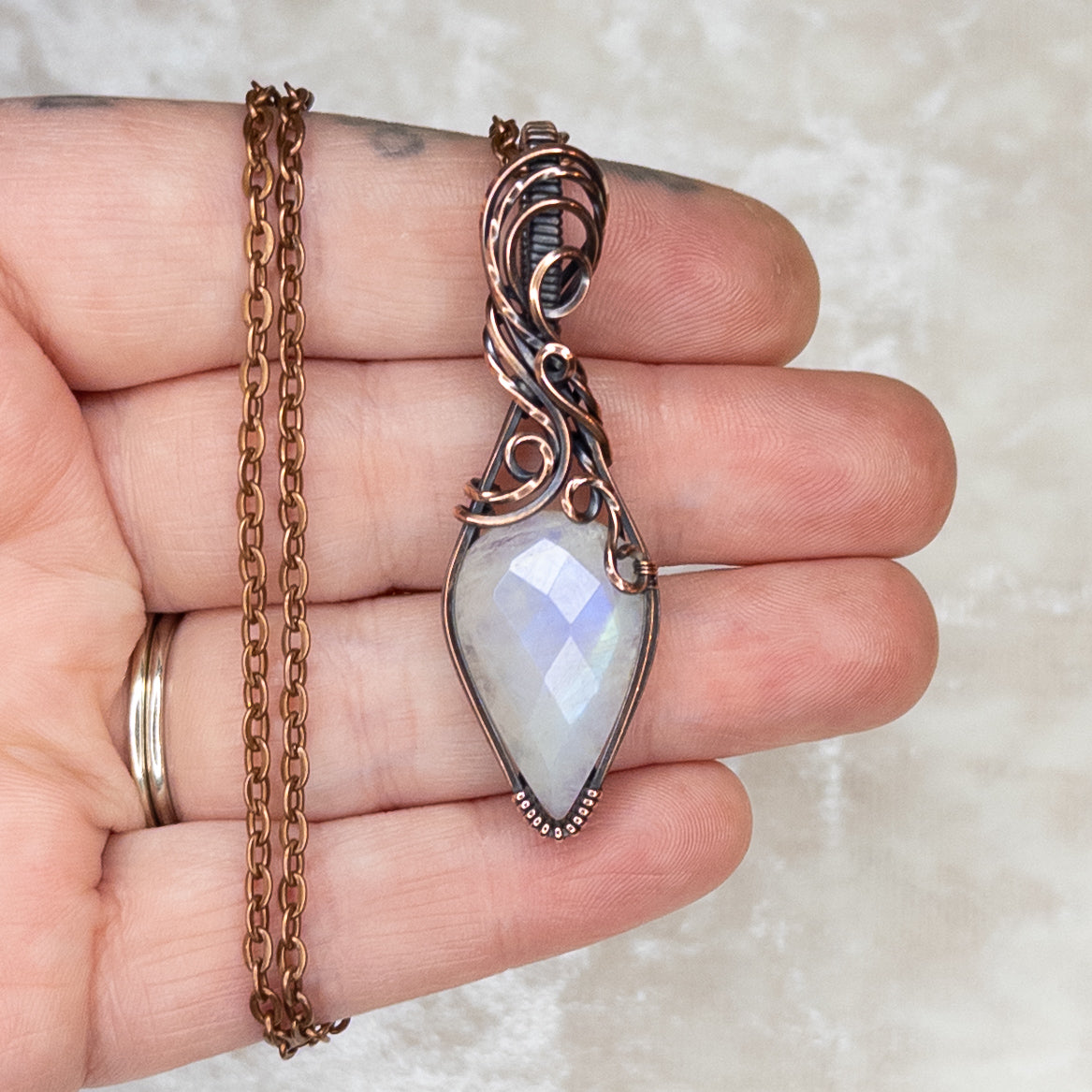 Rose Cut Moonstone Antiqued Copper Pendant
