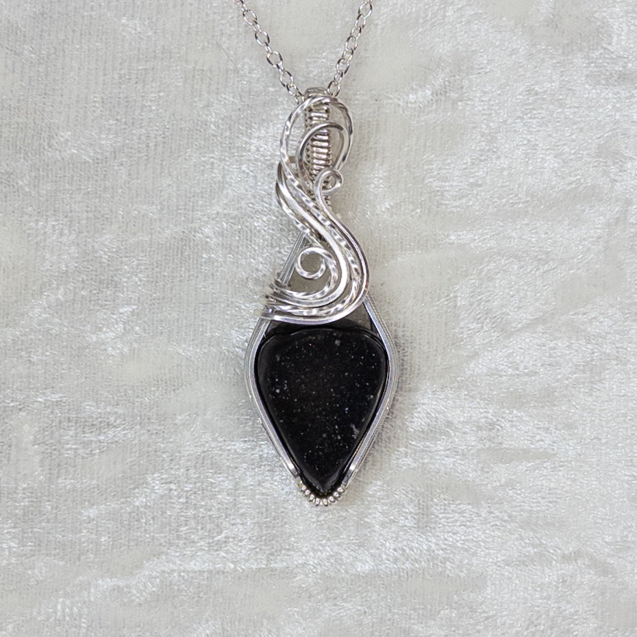 Black Druzy Agate & .925 Sterling Silver Pendant