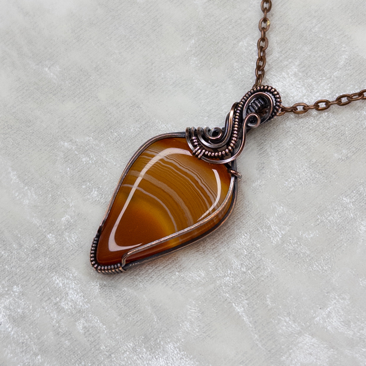 “Candy Corn” Orange Banded Agate Antiqued Copper Pendant