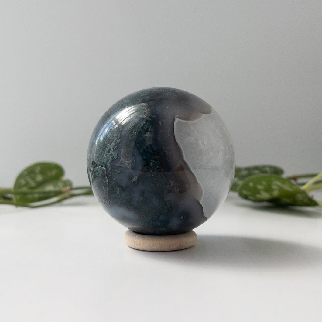 Moss Agate & Quartz Sphere (2.31in.) With Calcite Inclusion