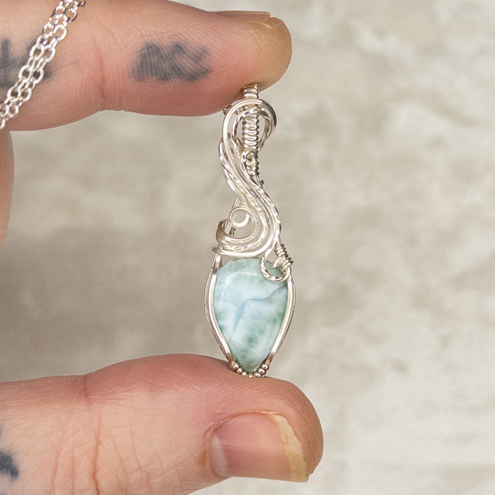 Dainty Larimar .925 Sterling Silver Pendant