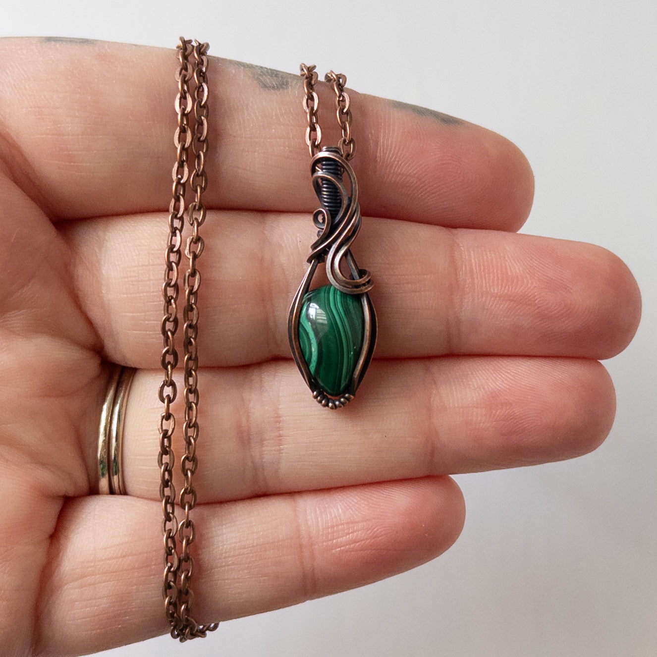 Dainty Malachite Copper Wrapped Pendant