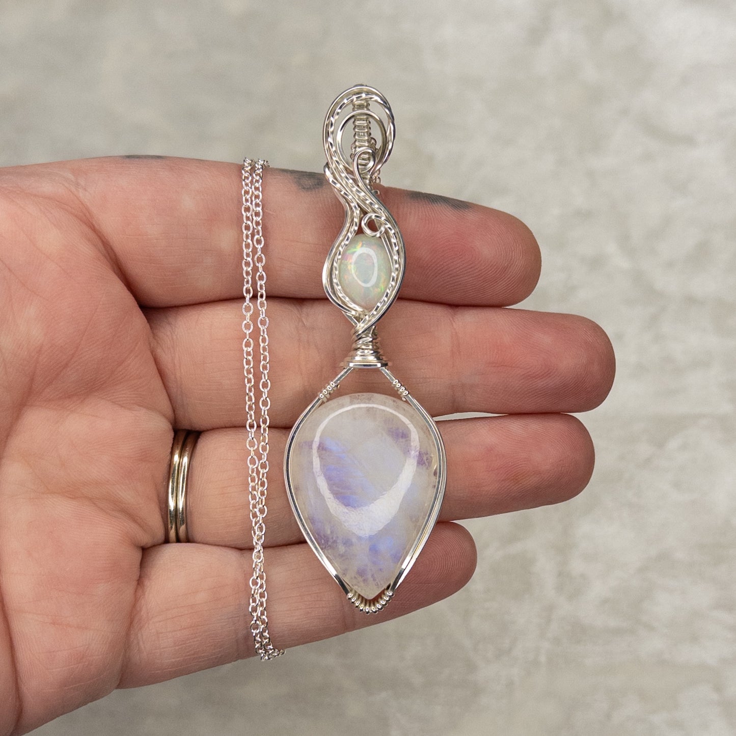 Blue Flash Moonstone & Ethiopian Opal .925 Sterling Silver Pendant