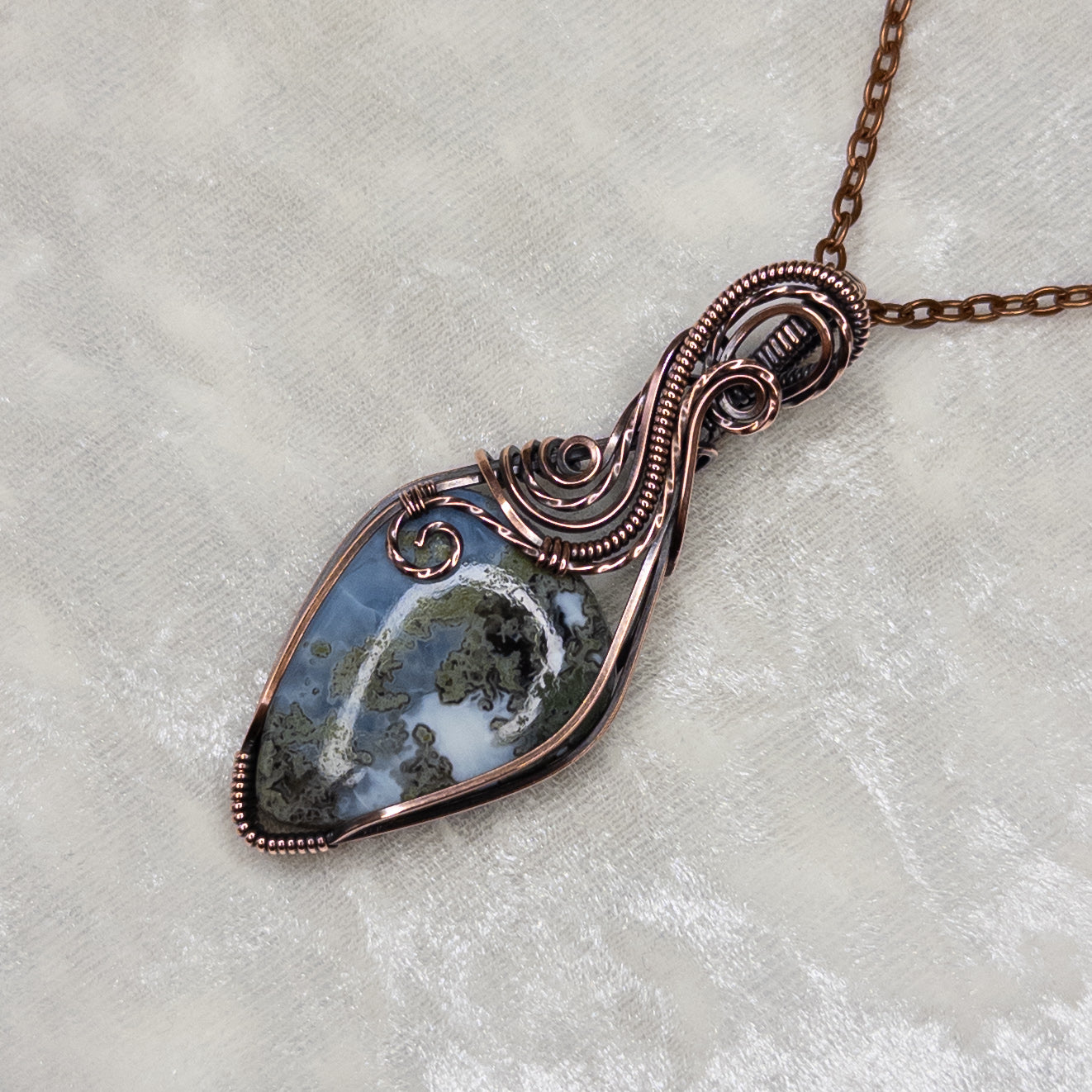 Mossy Blue Opal Antiqued Copper Pendant