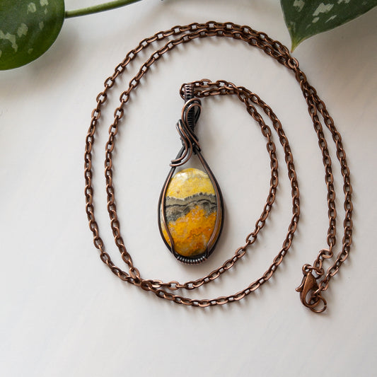 Bumble Bee Jasper & Copper Wrapped Pendant