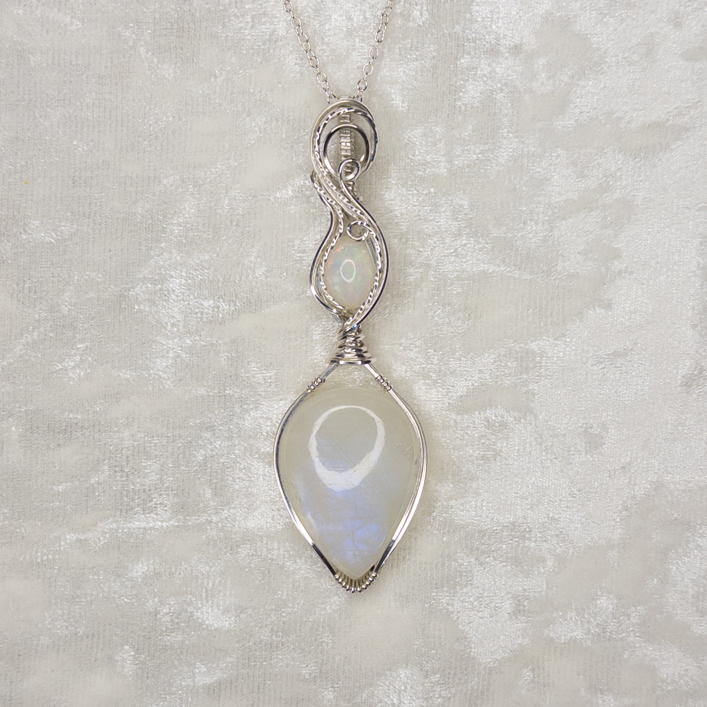 Blue Flash Moonstone & Ethiopian Opal .925 Sterling Silver Pendant