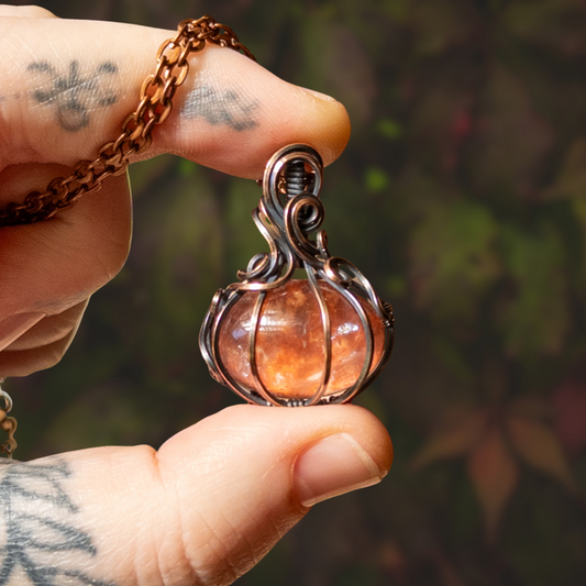 Fire Quartz Antiqued Copper Pumpkin Pendant