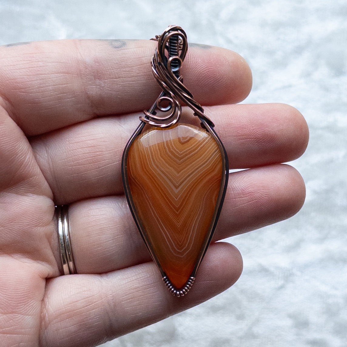 Orange Lake Superior Agate Pendant - Antiqued Copper