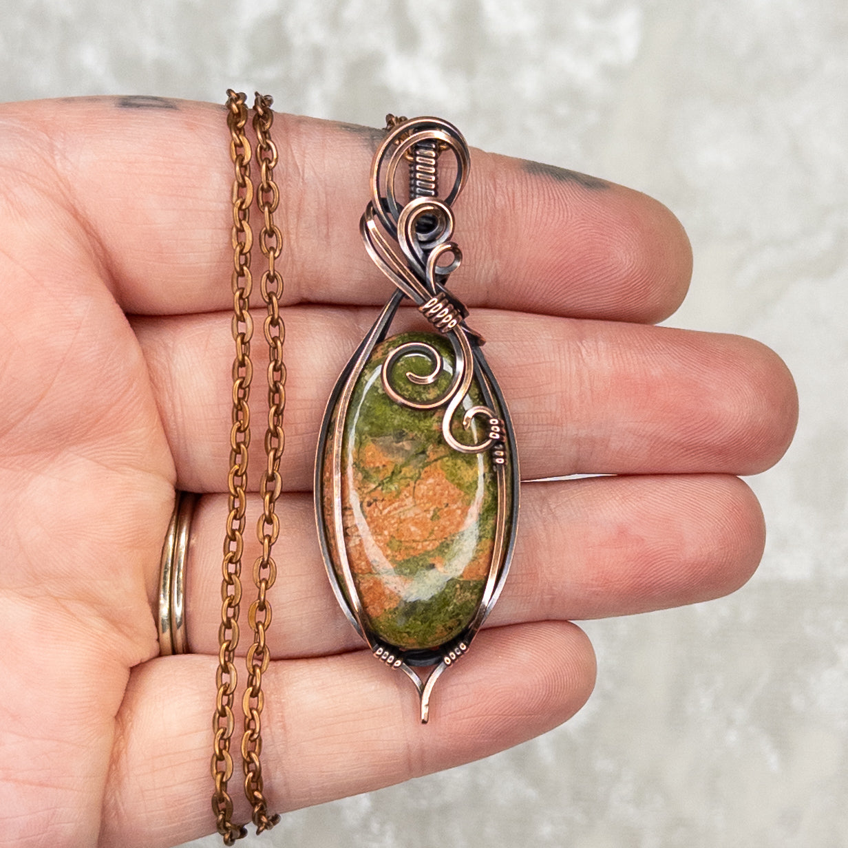Unakite Antiqued Copper Pendant