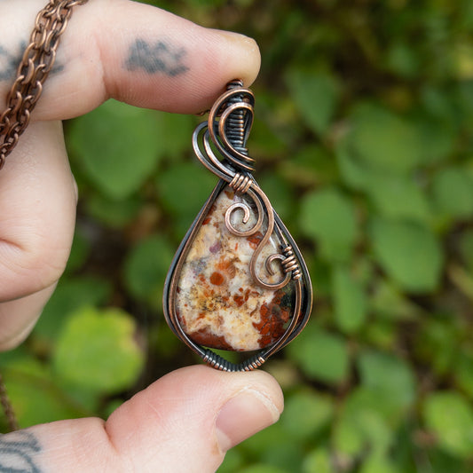 Brecciated Jasper Antiqued Copper Wrapped Pendant