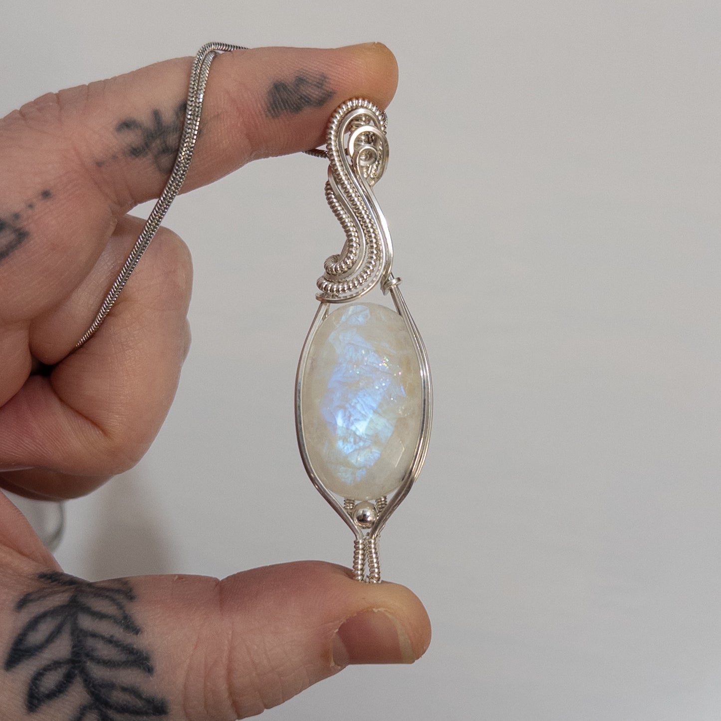 Rose Cut Rainbow Moonstone Sterling Silver Pendant