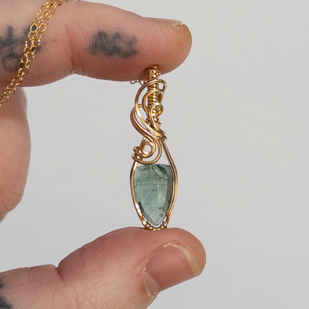 Rose Cut Blue-Green Kyanite 14k Gold Fill Pendant