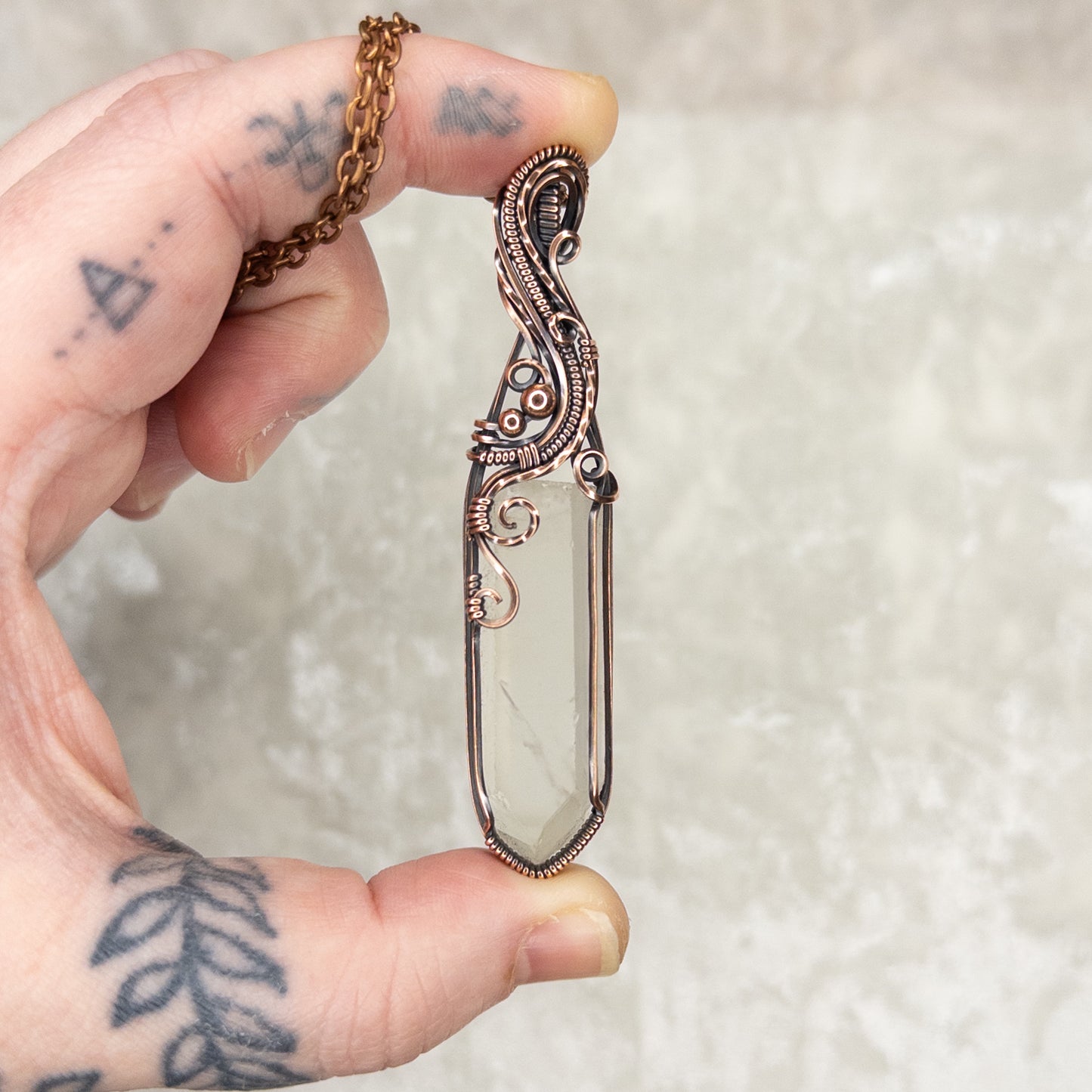 Natural Quartz Point Antiqued Copper Pendant