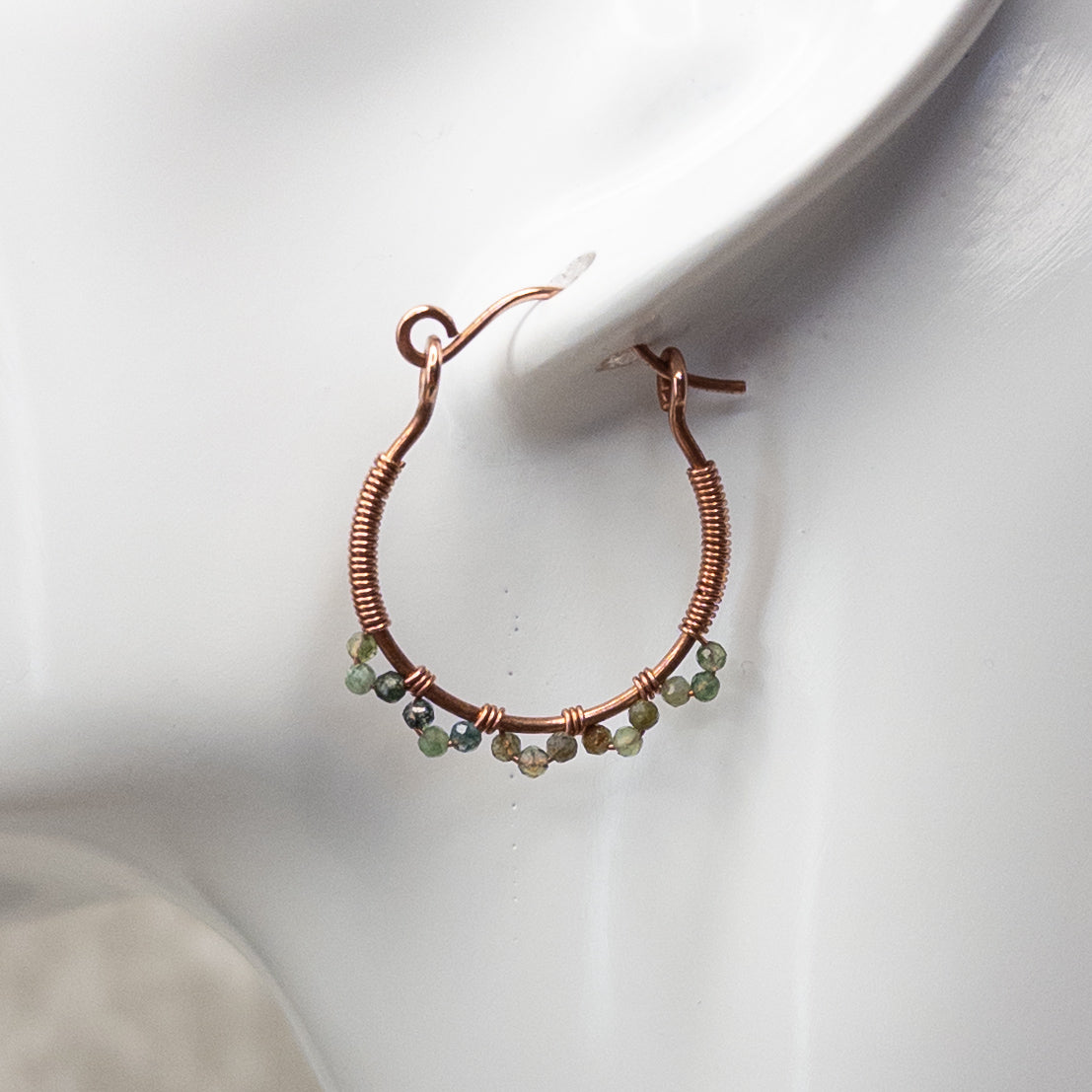 Moss Agate Copper Hinged Hoop Earrings