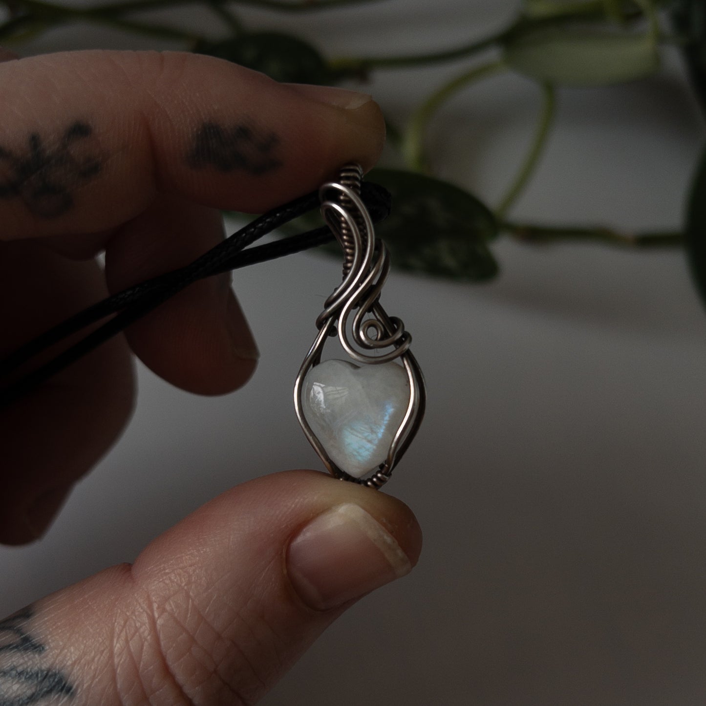 Mini Moonstone Heart & Sterling Silver Wrapped Pendant - A